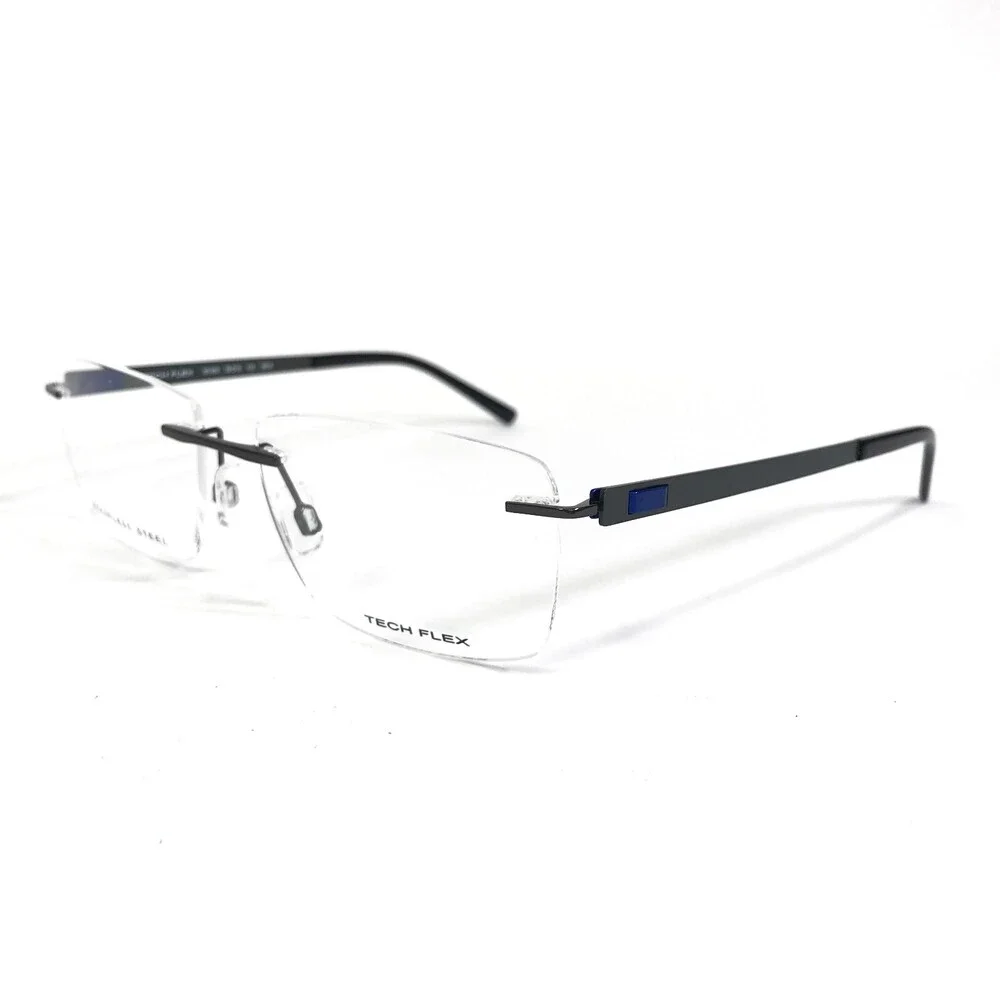 Tech Flex Eyeglasses Frames 30146S SP08 Gray Blue Rectangular Rimless 56-16-145